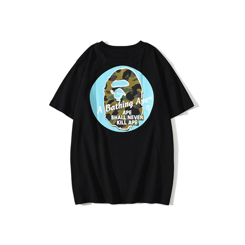 Shark Print T Shirt Back Printing Men And Women Fashion Short Sleeve Top