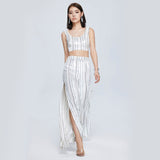 Women Spring Dress Fall High Waist Velvet Suit Split Sleeveless Vest Two-Piece Set