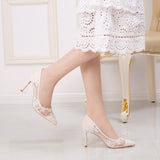 Nude Heels for Wedding White Mesh Lace High Heels Women's Stiletto Heel Wedding Shoes Female Bride Main Wedding Shoes Wedding Shoes