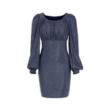 Women Spring Dress Lantern Sleeve High Elastic Dress Puff Sleeve Waist Dress Comfortable Lady Tight Skirt