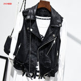 Women PU Leather Jacket Biker Motorcycle Coat Sleeveless Leather Vest Small Coat
