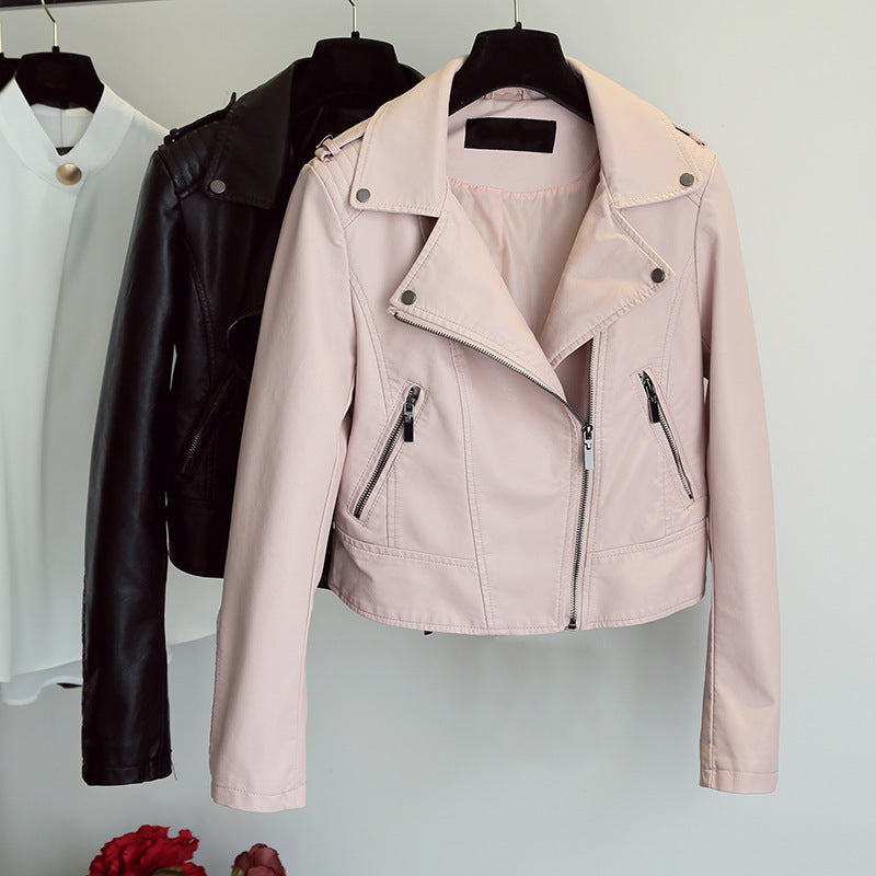 Women PU Leather Jacket Biker Motorcycle Coat Spring and Autumn Women's Slim Fit Figure Flattering Leather Jacket Coat