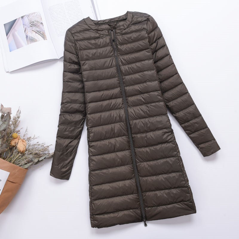 Women Winter Coats Puffer Jacket Down Coat Fall/Winter Down Jacket Female Round Neck Solid Color White Duck Down Coat