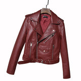 Women PU Leather Jacket Biker Motorcycle Coat Leather Coat Women's Belt PU Leather Jacket Jacket