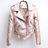 Women PU Leather Jacket Biker Motorcycle Coat Short PU Leather Jacket Spring and Autumn Glossy Leather Jacket
