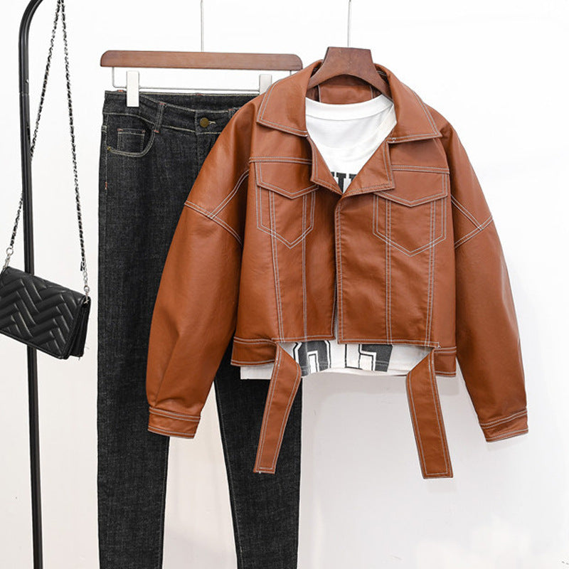 Women PU Leather Jacket Biker Motorcycle Coat Spring and Autumn Loose Short Coat Women's Jacket Top