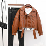 Women PU Leather Jacket Biker Motorcycle Coat Spring and Autumn Loose Short Coat Women's Jacket Top