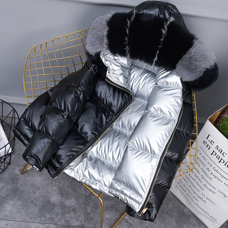 Women Winter Coats Puffer Jacket Down Coat Winter Down Jacket Female Autumn and Winter Double-Sided Wear Glossy Fox Fur Color
