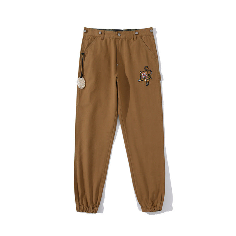 Shark Print Pant Fashion Brand Embroidery Overalls Men'S Street Fashion Casual Pants