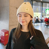 Toboggan Hat Women's Autumn and Winter Smiley Face Knitted Casual Ear Protection Beanie Hat