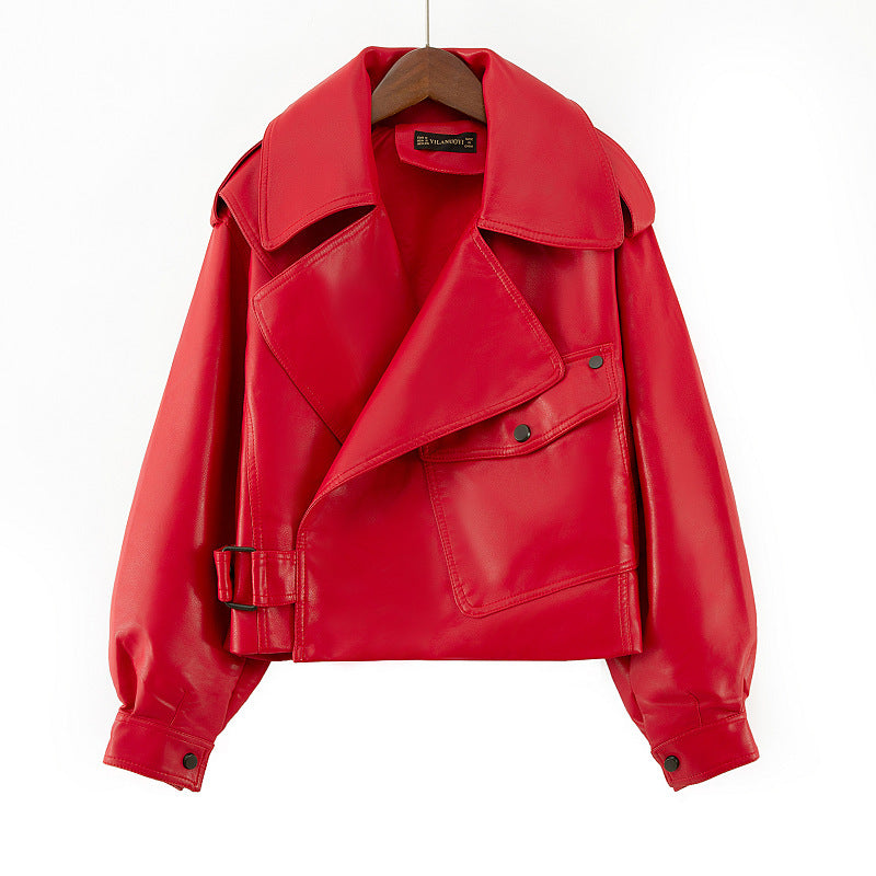 Women PU Leather Jacket Biker Motorcycle Coat Black Motorcycle Suit Collar Leather Jacket Coat