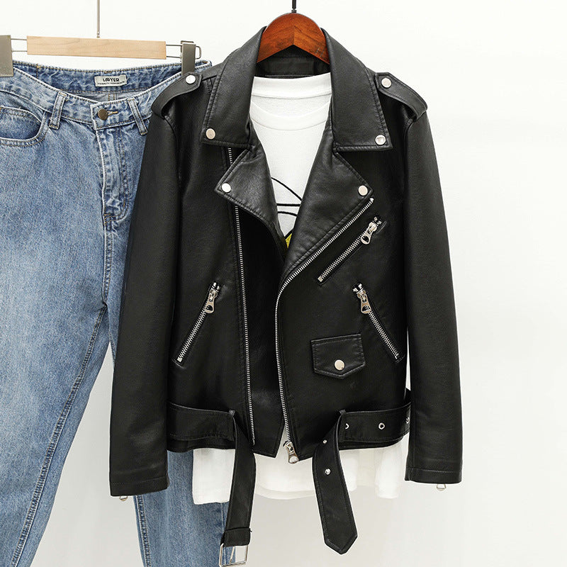Women PU Leather Jacket Biker Motorcycle Coat Spring and Autumn Slim Thin Coat Motorcycle Clothing Women's Clothing