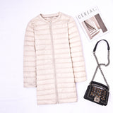 Women Winter Coats Puffer Jacket Down Coat Lightweight Down Jacket Women Round Neck Long Sleeve White Duck Down Coat