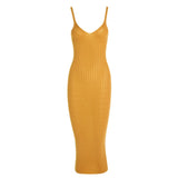 Women Spring Dress Summer Spaghetti Straps Knitted Dress Slim Fit Slimming and Tight Sweater Long Dress