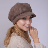 Women Winter Hats Solid Color with Fur Rabbit Wool Knitted Autumn and Winter Women Beret