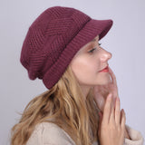 Women Winter Hats Solid Color with Fur Rabbit Wool Knitted Autumn and Winter Women Beret