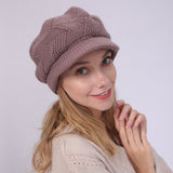 Women Winter Hats Solid Color with Fur Rabbit Wool Knitted Autumn and Winter Women Beret