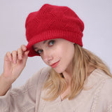 Women Winter Hats Solid Color with Fur Rabbit Wool Knitted Autumn and Winter Women Beret