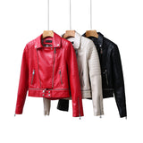 Women PU Leather Jacket Biker Motorcycle Coat Spring Leather Short Oblique Zipper Lapel Biker's Leather Jacket Coat
