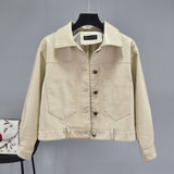 Women PU Leather Jacket Biker Motorcycle Coat Women's Loose Lapels High Waist Green Leather Jacket