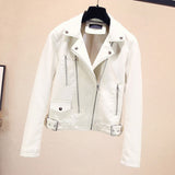 Women PU Leather Jacket Biker Motorcycle Coat Autumn Clothes Slimming Zipper Decorations Short