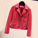 Women PU Leather Jacket Biker Motorcycle Coat Autumn Clothes Slimming Zipper Decorations Short