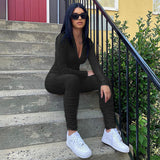 Summer Women's Zipper Open Chest Hem Pleated Casual Long-Sleeved Jumpsuit Trousers for Women