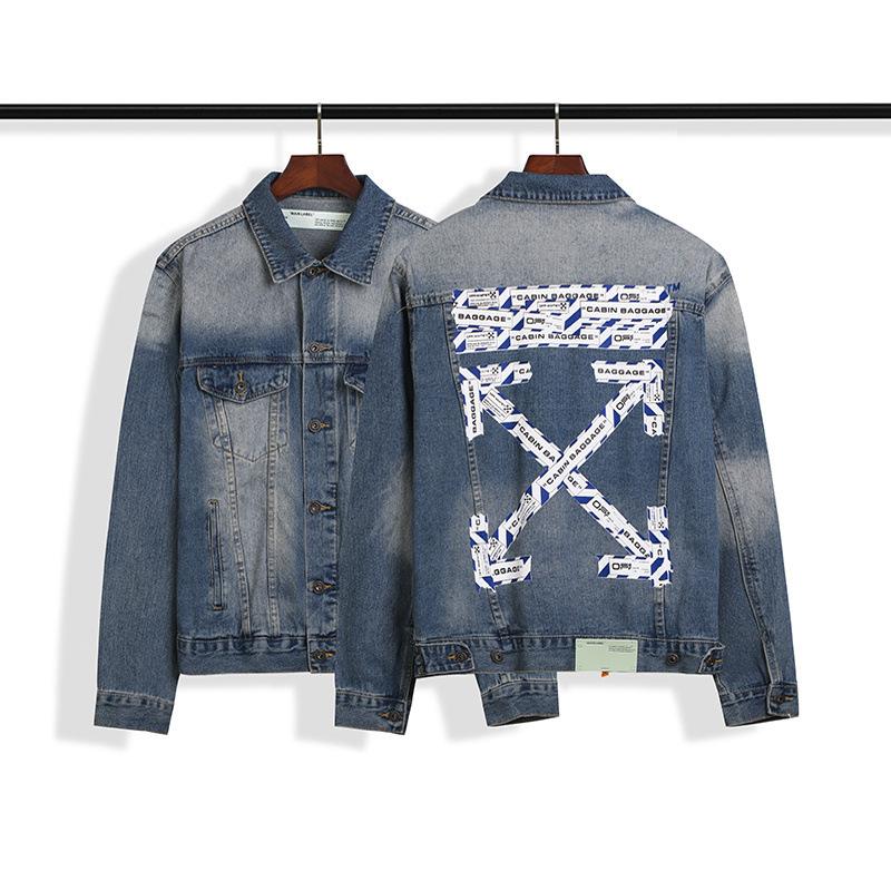 Arrow Denim Jacket Jean Coat Letter Arrow Washed Distressed Jacket Ow Men's and Women's Denim Jacket Owt
