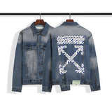 Arrow Denim Jacket Jean Coat Letter Arrow Washed Distressed Jacket Ow Men's and Women's Denim Jacket Owt