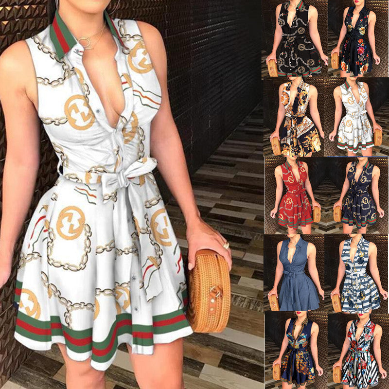 Nina Parker Graffiti Dress Sleeveless Lace-up Fashion Sexy Dress