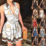 Nina Parker Graffiti Dress Sleeveless Lace-up Fashion Sexy Dress