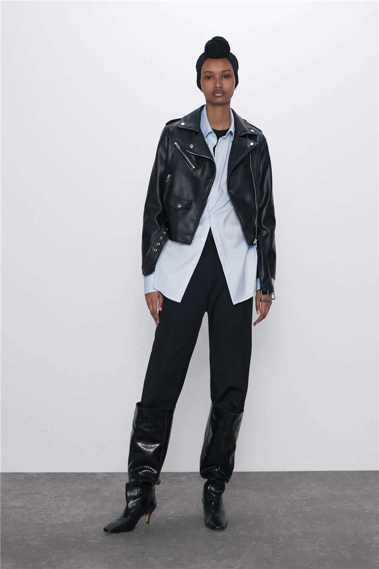 Leather Biker Coat Gothic Leather Jacket Women Pu Jackets Jacket Fall Winter Fashion Splicing Coat