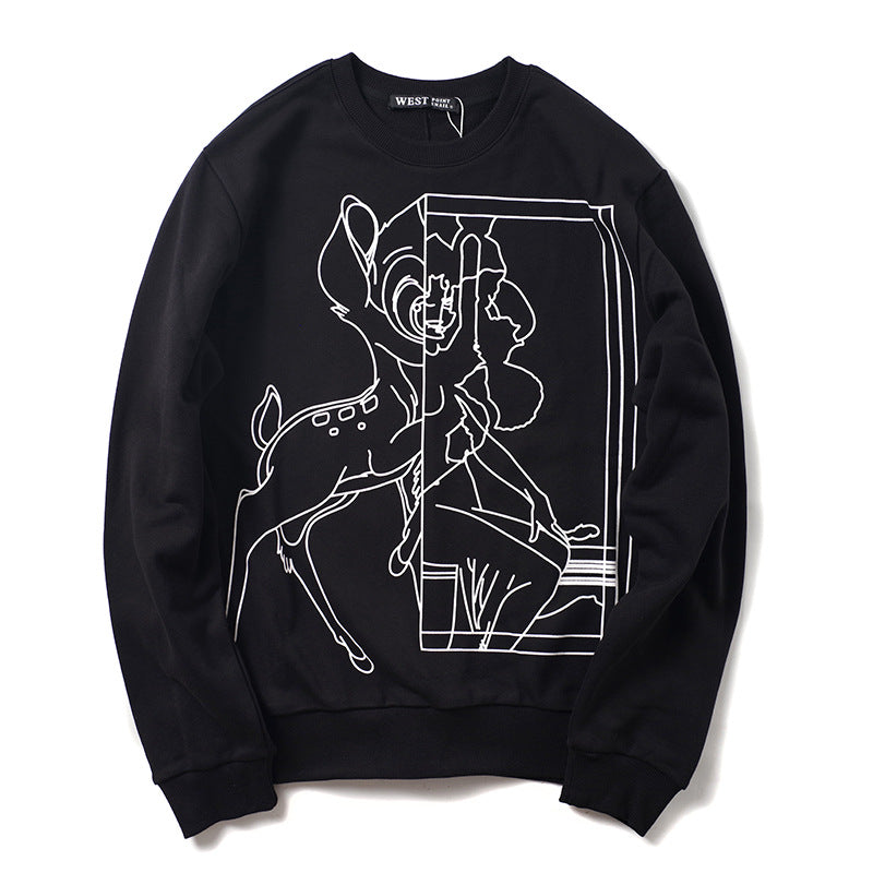 GVC Hoodie Autumn and Winter Cotton Line Deer Pattern Sweater Loose
