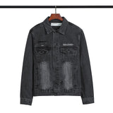 Arrow Denim Jacket Jean Coat Letter Arrow Washed Distressed Men's Denim Jacket Coat Owt