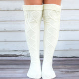 Winter Thick Knit Thigh High Socks Long Stockings Boot Rhombus Curling Overknee Long Boot Knitted Woolen Yarn Socks