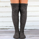 Winter Thick Knit Thigh High Socks Long Stockings Boot Rhombus Curling Overknee Long Boot Knitted Woolen Yarn Socks