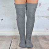 Winter Thick Knit Thigh High Socks Long Stockings Boot Rhombus Curling Overknee Long Boot Knitted Woolen Yarn Socks