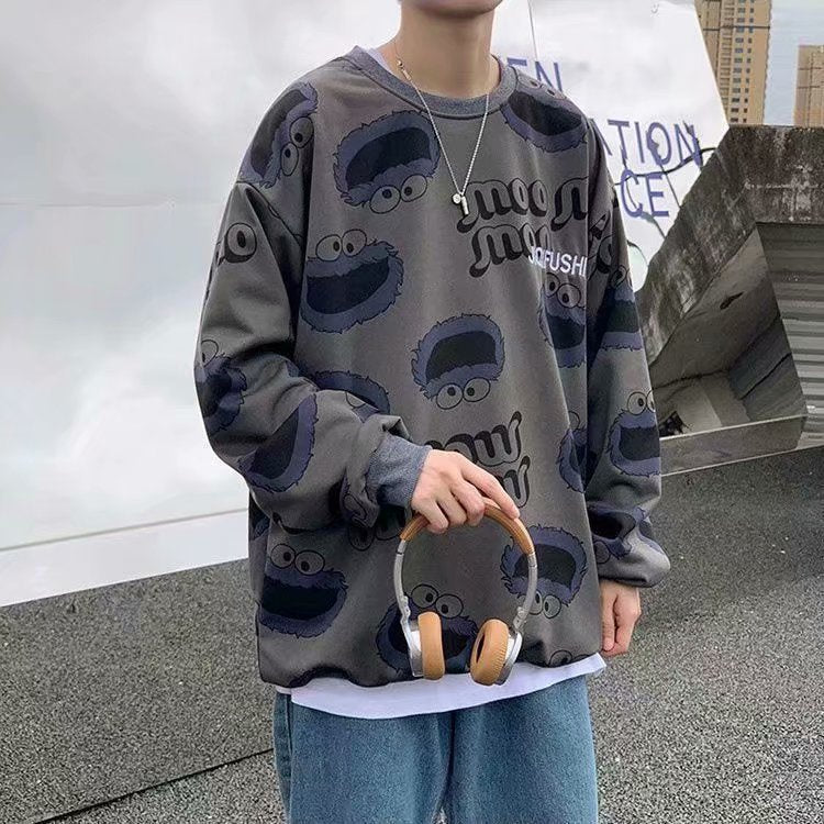 Men Sweatshirts Autumn and Winter Printed round Neck Loose Pullover Sweater Men