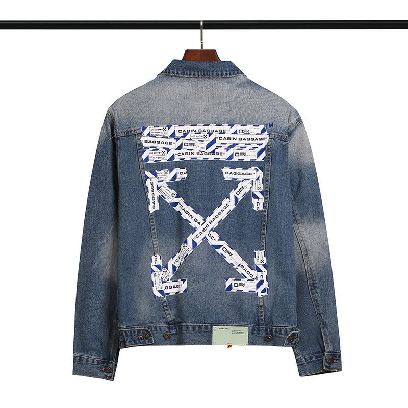 Arrow Denim Jacket Jean Coat Letter Arrow Washed Distressed Jacket Ow Men's and Women's Denim Jacket Owt