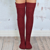 Winter Thick Knit Thigh High Socks Long Stockings Boot Rhombus Curling Overknee Long Boot Knitted Woolen Yarn Socks