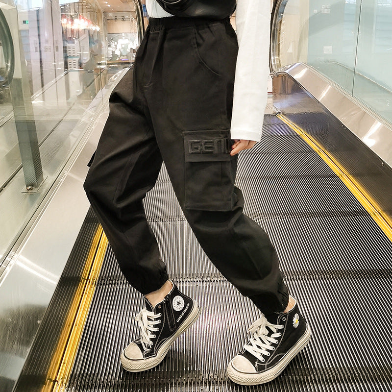 Girls Spring and Autumn Trousers Children Loose Cargo Pants Girl Spring Clothes