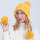 Women Winter Hats Winter Fleece-Lined Knitted Hat Fashionable Warm Hat