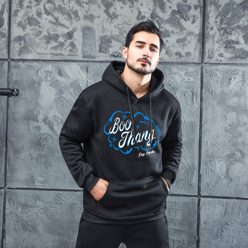 Men Graphic Hoodie Autumn and Winter Pop Smoke Print Men and Women Fleece Hooded Jacket Thickened Sweater