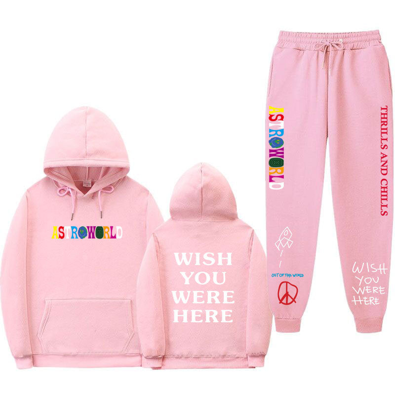 Travis Scott Astroworld Hoodie & Pant 2 Piece Set Sweater Suit Fashion Casual Men and Women