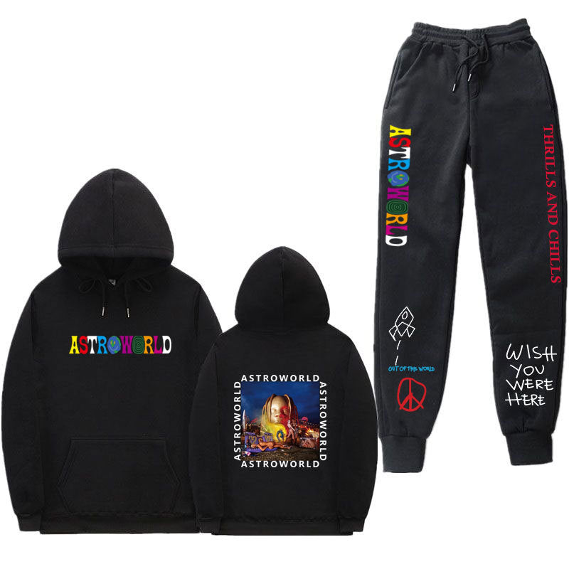 Travis Scott Astroworld Hoodie & Pant 2 Piece Set Travis Scott Astroworld Sweater Suit Fashion Casual Men