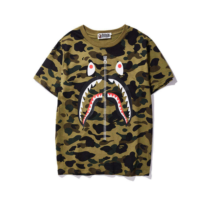 Shark Print T Shirt Spring And Summer Short-Sleeved T-Shirt Printed Men'S And Women'S Fashion All-Matching