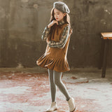 Set Vest Skirt Spring and Autumn Two Piece Set Children's Plaid Shirt Children Girl's Dress