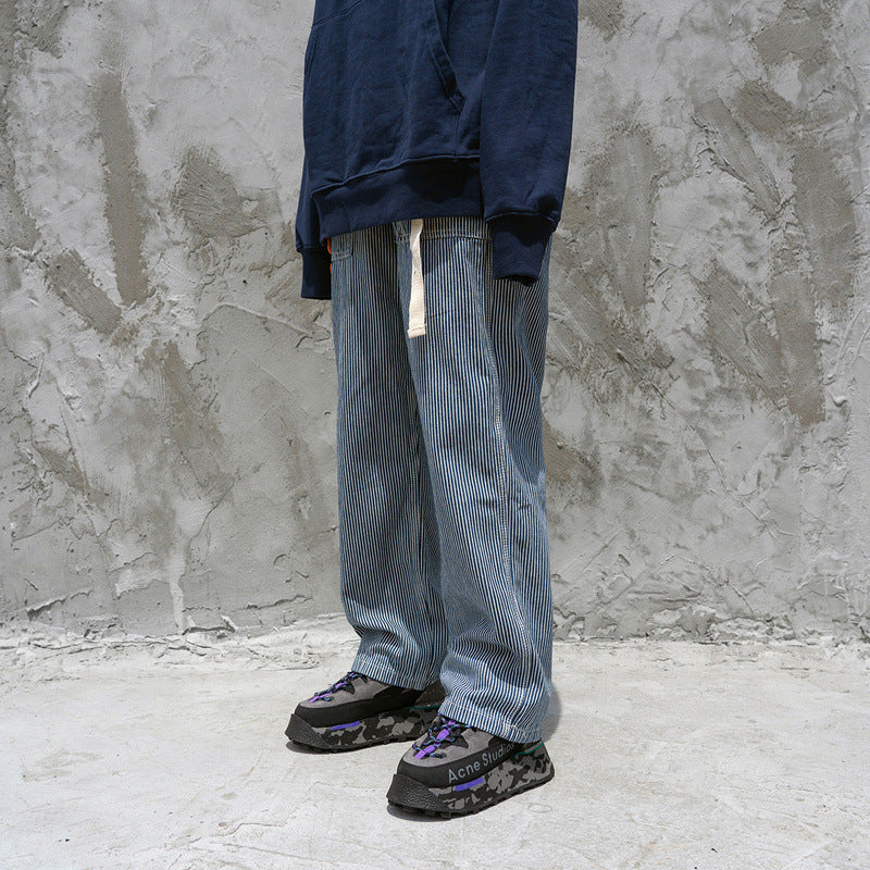 Man Fall Outfits Cargo Pants Vintage Straight Striped Overalls Washed Jeans Unisex Wear