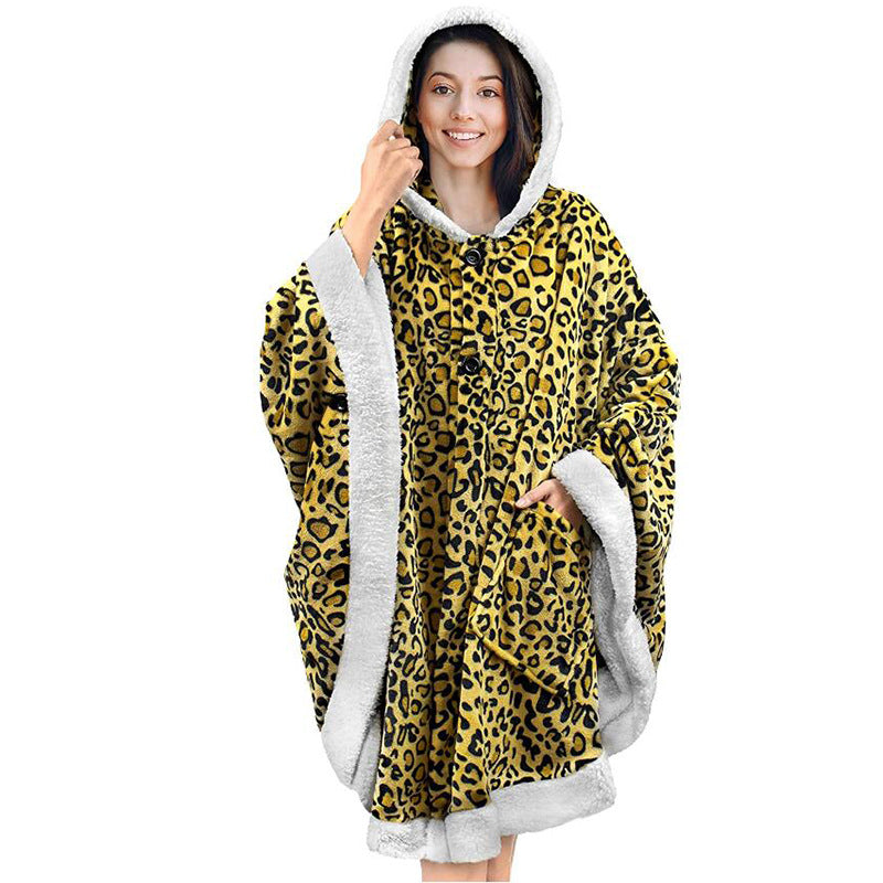 Hoodies Blankets Fall/Winter Women's Cloak Leopard Print Soft Cape Shawl