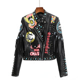 Punk Rock Jacket Contrast Color Rivets Punk Rock Performance Motorcycle Leather Coat for Women